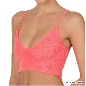 #1250 Zenana NWOT Smocked Triangle Bralette N. Coral Pink Sizes Small-XL